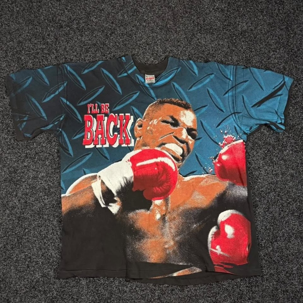 Vintage 1990s Mike Tyson I'll Be Back AOP Rap Tee T-Shirt XL Q-Tees Rare Boxing